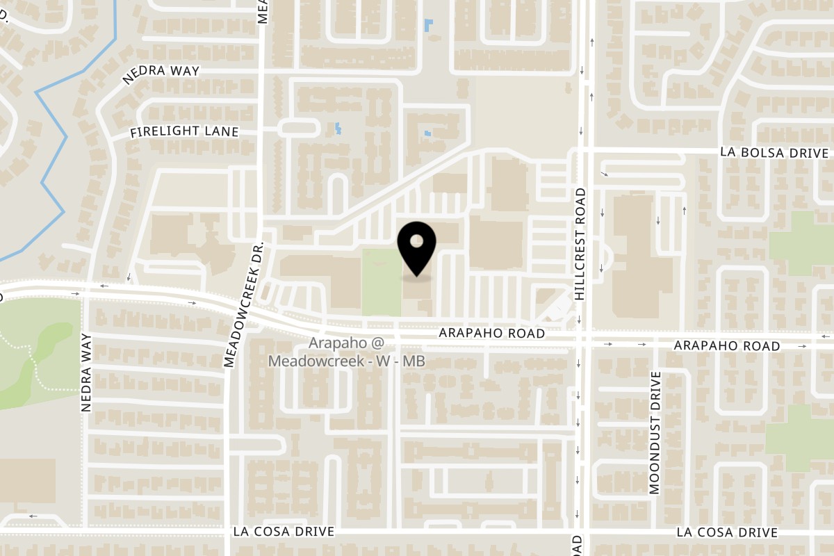 Map showing the location of Don Pepe's Rancho Mexican Grill & Tequila Bar on 6959 Arapaho Rd Ste 120 in Dallas